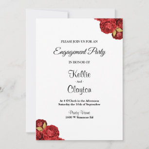 Red And Gold Floral Engagement Party Invitation