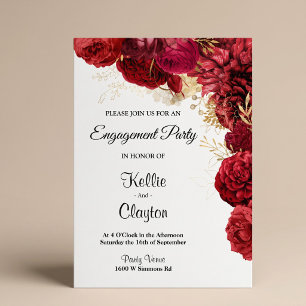 Red And Gold Floral Engagement Party Invitation