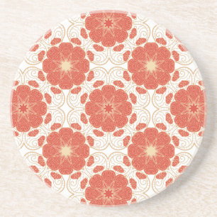Red And Gold Floral Lace Pattern Coaster