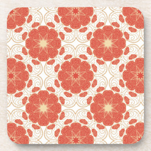 Red And Gold Floral Lace Pattern Coaster