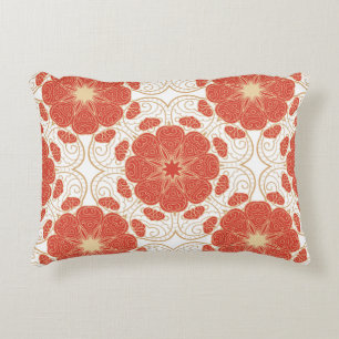 Red And Gold Floral Lace Pattern Decorative Cushion