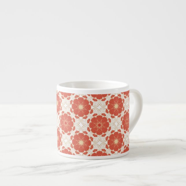 Red And Gold Floral Lace Pattern Espresso Cup (Front Right)