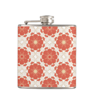 Red And Gold Floral Lace Pattern Hip Flask
