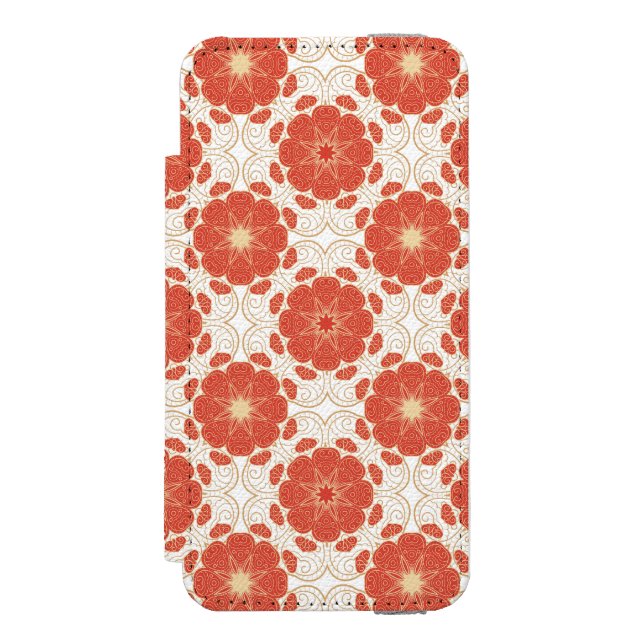 Red And Gold Floral Lace Pattern Incipio iPhone Wallet Case (Folio Front)