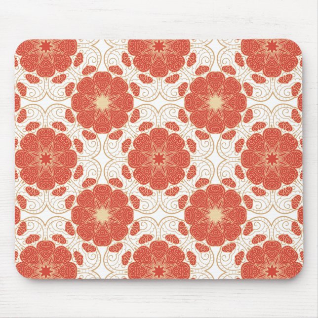 Red And Gold Floral Lace Pattern Mouse Mat (Front)