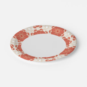 Red And Gold Floral Lace Pattern Paper Plate