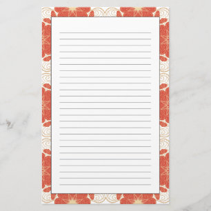 Red And Gold Floral Lace Pattern Stationery