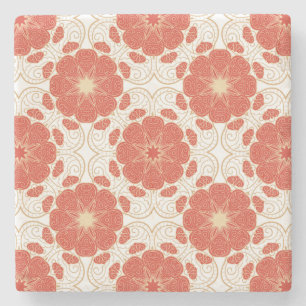 Red And Gold Floral Lace Pattern Stone Coaster