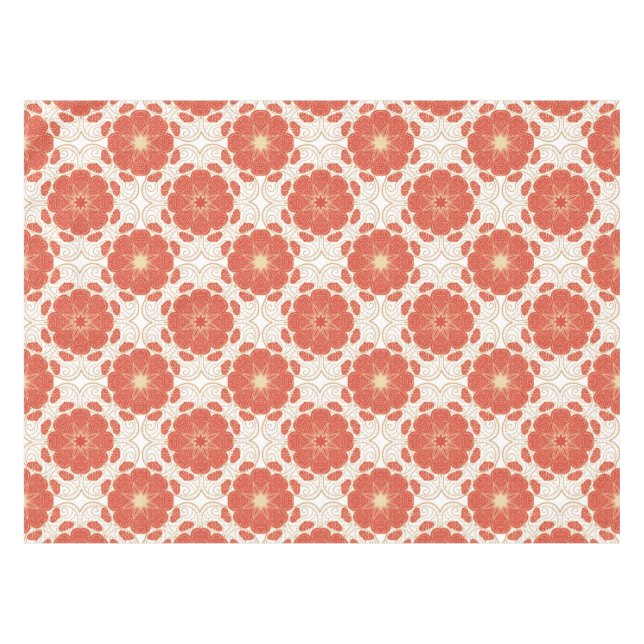 Red And Gold Floral Lace Pattern Tablecloth (Front (Horizontal))