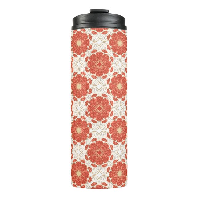 Red And Gold Floral Lace Pattern Thermal Tumbler (Front)