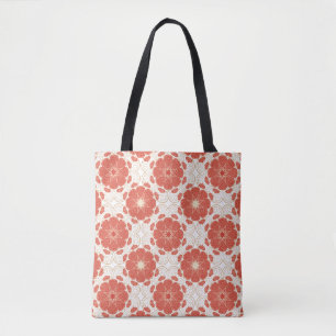 Red And Gold Floral Lace Pattern Tote Bag