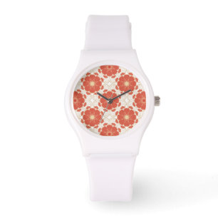 Red And Gold Floral Lace Pattern Watch