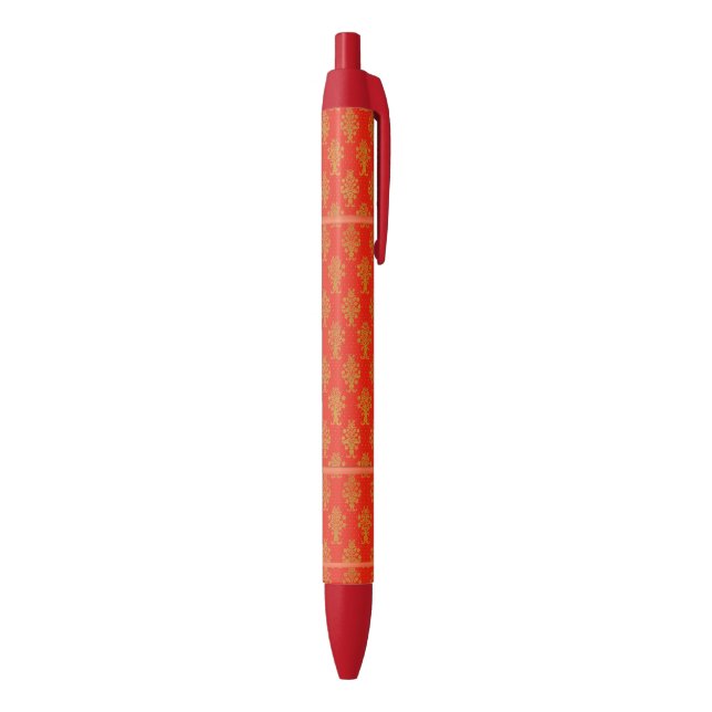 Red And Gold Floral Pattern Black Ink Pen (Bottom (Vertical))