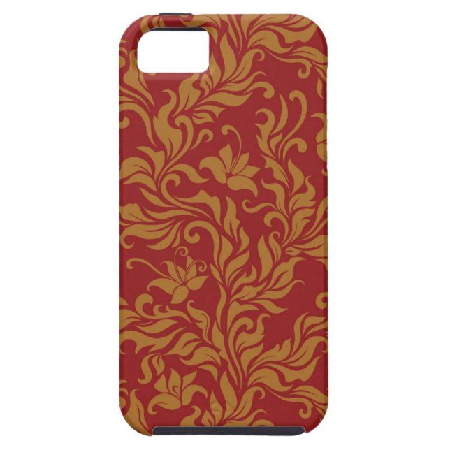 Red and Gold Floral Pattern Case-Mate iPhone Case (Back)