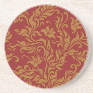 Red and Gold Floral Pattern Coaster