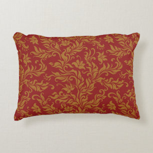 Red and Gold Floral Pattern Decorative Cushion