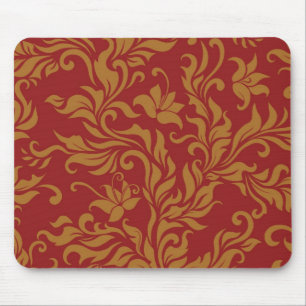 Red and Gold Floral Pattern Mouse Mat