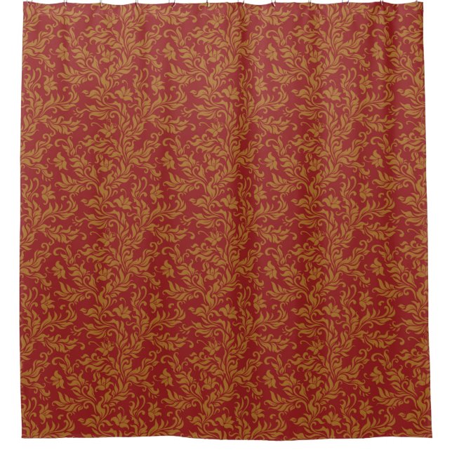 Red and Gold Floral Pattern Shower Curtain (Front)
