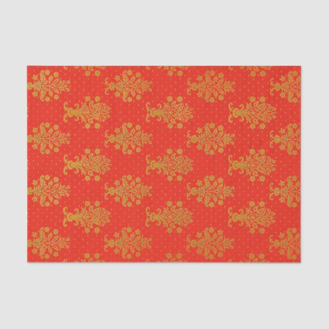 Red And Gold Floral Pattern Tissue Paper (Front)