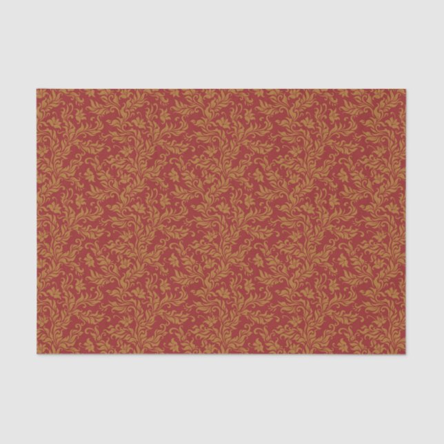 Red and Gold Floral Pattern Tissue Paper (Front)