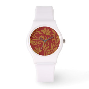 Red and Gold Floral Pattern Watch