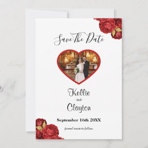 Red And Gold Floral Photo Save The Date