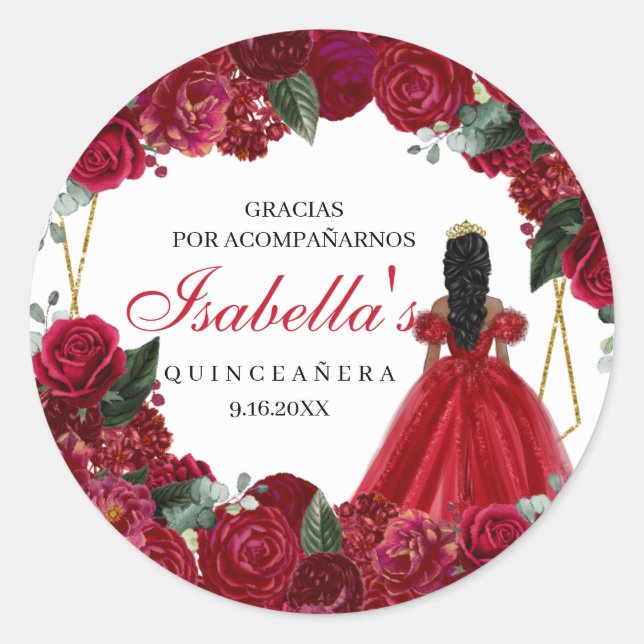  Red and Gold Floral Quinceanera Classic Round Sti Classic Round Sticker (Front)