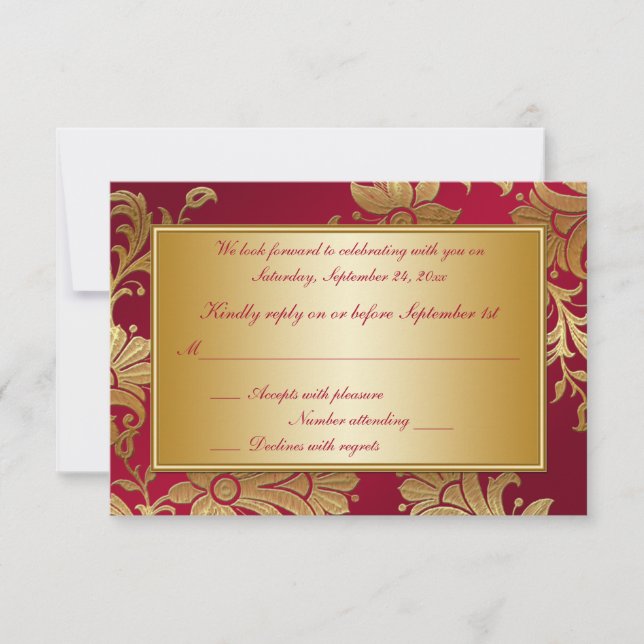 Red and Gold Floral Reply Card (Front)