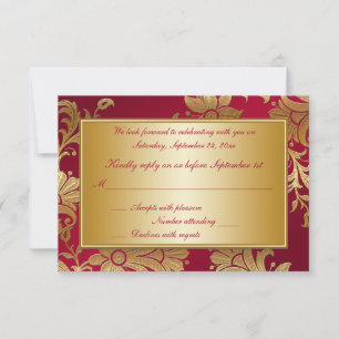Red and Gold Floral Reply Card