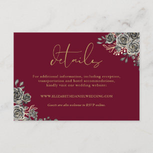 Red And Gold Floral Roses Gothic Wedding Details Enclosure Card