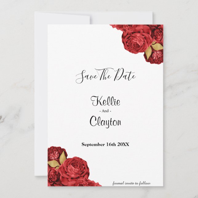 Red And Gold Floral Save The Date (Front)