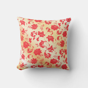 Red and Gold Floral Throw Pillow