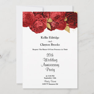 Red And Gold Floral Wedding Anniversary Party Invitation