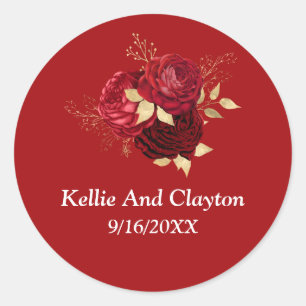 Red And Gold Floral Wedding Classic Round Sticker