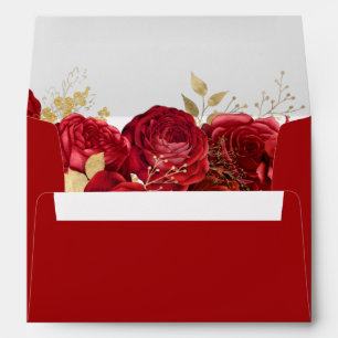 Red And Gold Floral Wedding Envelope