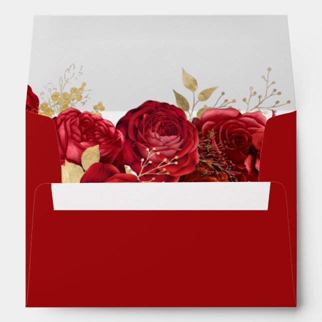 Red And Gold Floral Wedding Envelope (Back (Bottom))