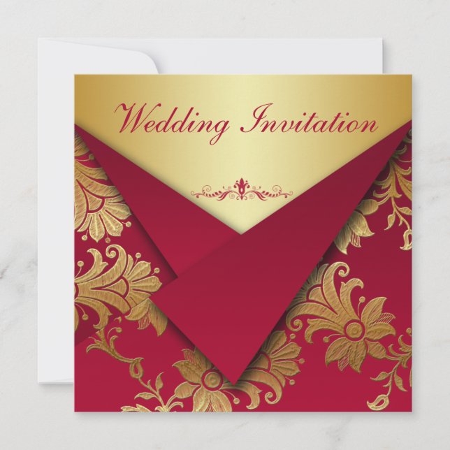Red and Gold Floral Wedding Invitation (Front)
