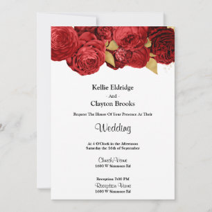 Red And Gold Floral Wedding Invitation