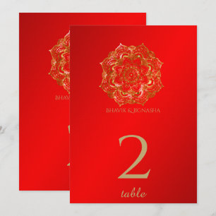 Red and Gold Flower Indian Table Number