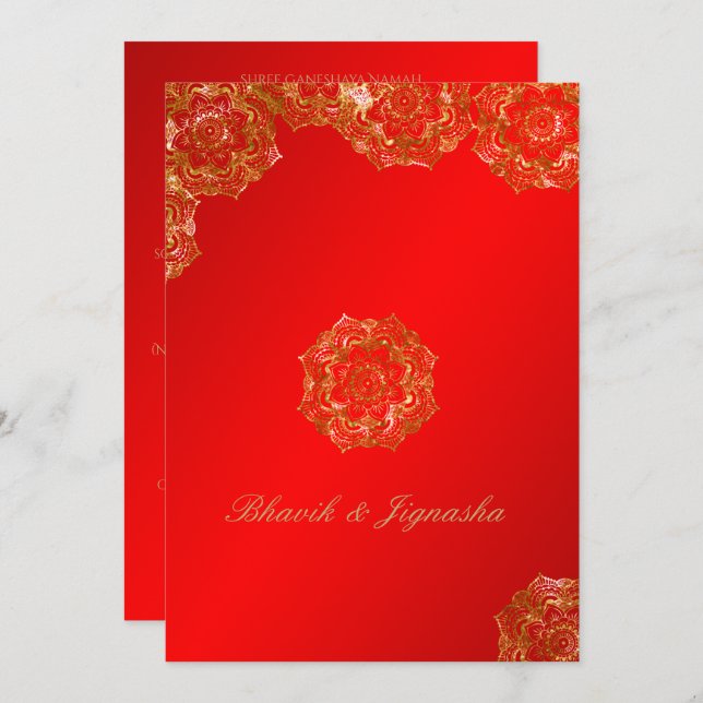 Red and Gold Flower Indian Wedding Invitation (Front/Back)