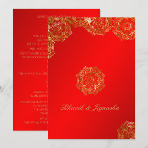 Red and Gold Flower Indian Wedding Invitation