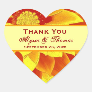 Red and Gold Flower Wedding Thank You Heart Sticker