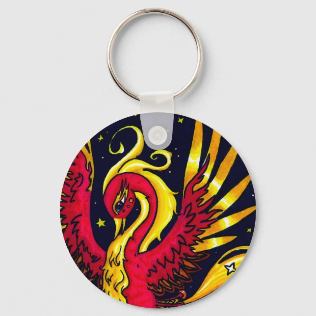Red and Gold flying phoenix Key Ring (Front)