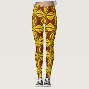 Red and Gold Foil Effect Checked Pattern Leggings