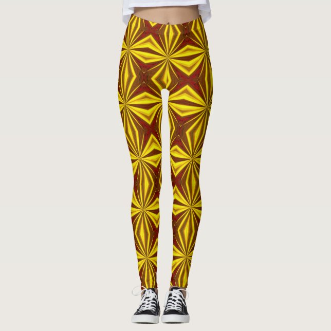 Red and Gold Foil Effect Checked Pattern Leggings (Front)