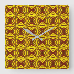 Red and Gold Foil Effect Checked Pattern Square Wall Clock