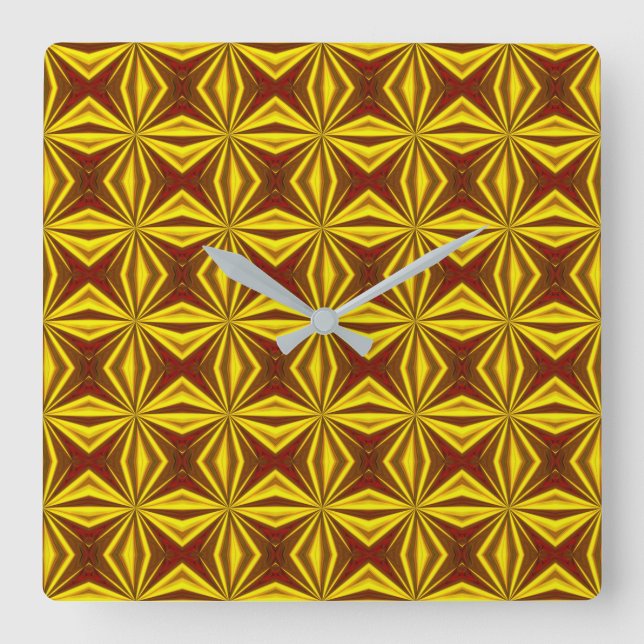 Red and Gold Foil Effect Checked Pattern Square Wall Clock (Front)