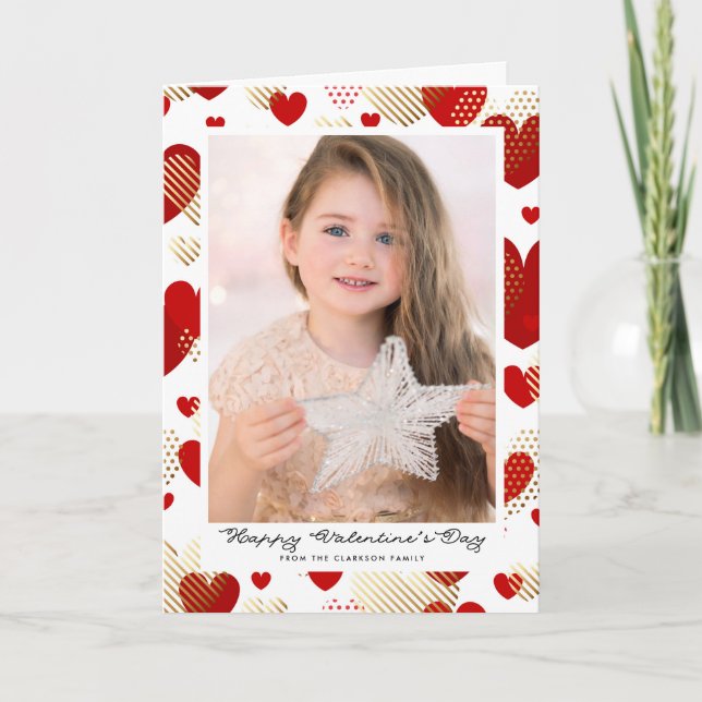 Red and Gold Foil Hearts Pattern Valentine's Day Holiday Card (Front)