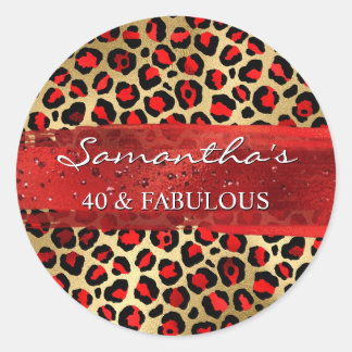 Red and Gold Foil Leopard 40 & Fabulous Classic Round Sticker