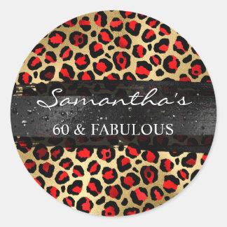 Red and Gold Foil Leopard 60 & Fabulous Classic Round Sticker